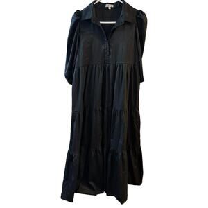TCEC Black Sheen Tiered Babydoll Puffy Sleeved Dress Size Small